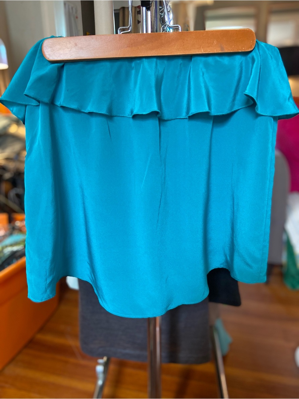 Amanda Uprichard Teal Silk Strapless top